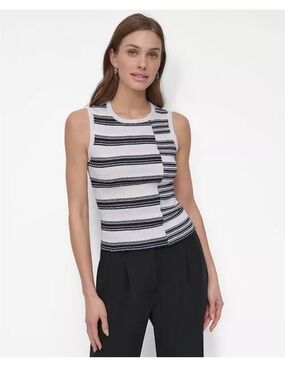 DKNY Women's Striped Ribbed Knit Sleeveless Top sz S NWT